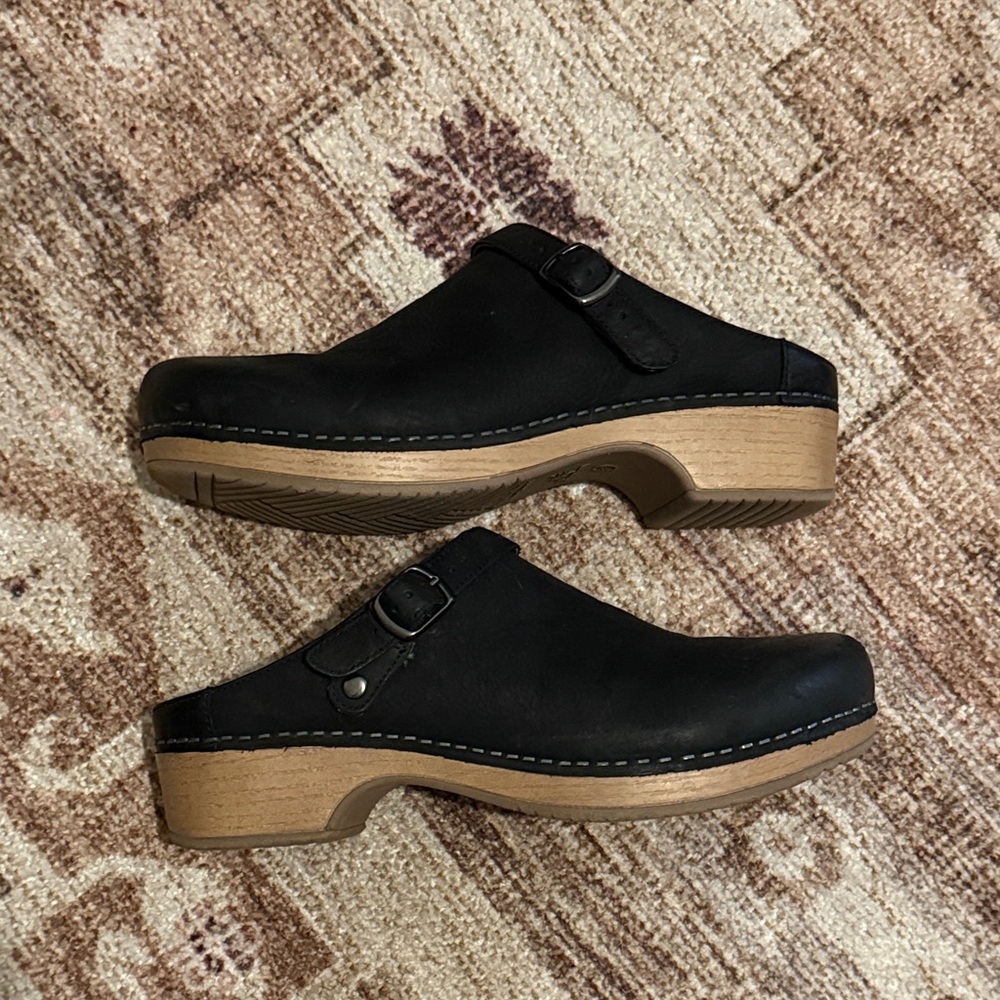 Black Leather Clogs